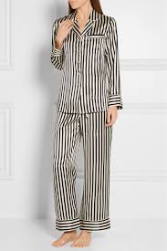 Black And White Striped Satin Pajamas Olivia Von Halle Lila Striped Silk Satin Pajama Set With Images Satin Pyjama Set Satin Pajamas Stripe Silk