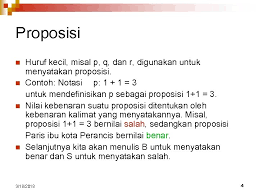 Contoh pernyataan yang merupakan proposisi. Kecerdasan Buatan Review Proposisi Kesamaan Logika