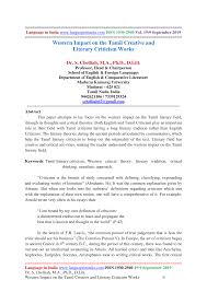Http Www Languageinindia Com Sep2019 Drchelliahwesternimpacttamilliteraryworks Pdf