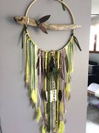 Attrape Reves Dreamcatcher Attrapeur De Reves Geant En Bois Flotte Tons Verts Et Jaune Et Perles Bois Decoration Attrapeur De Reve Attrape Attrape Reve