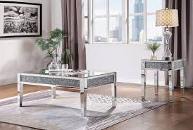 Acme Noralie Mirrored Gloss Finish 3 Piece Coffee Table Set Flatfair Mirrored Coffee Tables Coffee Table Living Room Table Sets