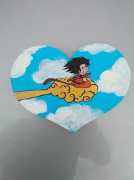Dragonball Kid Goku And Flying Nimbus Hand Painted Acrylic Fanart Wooden Heart Wall Hanging Hanger Display Dragonball Z Anime Manga Art Art Dragon Ball Painting
