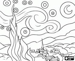 You'll also like these coloring pages of the gallery kids art. Small Town Or Village In The Landscape On A Starry Night Coloring Page Starry Night Art Night Art Starry Night Van Gogh