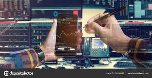 Double Exposure Hand Holding Smartphone Stock Market Quotes