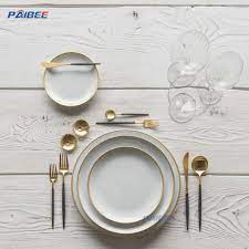 Garner your dining room table with gilded plates from. Paibee Table Plate Sets Tableware Wedding Ceramic Gold Rim Wedding Dinner Plate Bone China China Dinnerware And Dinner Plate Price