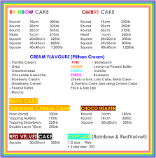 Price List Daftar Harga Rainbow Cake List Price List