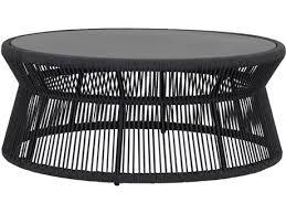 Contemporary acacia wood round plank side table. Sunset West Milano Quick Ship Wicker Charcoal 41 Wide Round Coffee Table Sw4101ct