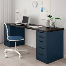 Linnmon Alex Table Black Brown Blue Ikea Home Office Design Small Home Offices Home Office Setup