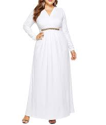 Lalagen Women Plus Size Casual Long Sleeve V Neck Evening Party Long Maxi Dress White Xxxl Maxi Dress With Sleeves Maxi Dress Long Maxi Dresses Formal