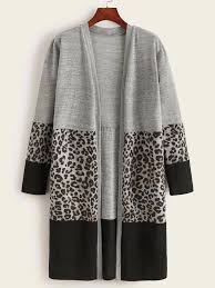 Gilet Mi Long Avec Motif Leopard Et Blocs De Couleurs Mode En Ligne Shein France