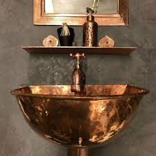 Copper Wall Mounter Sink With Copper Faucet Shelf Mirror Decoration Complement For Bathroom Copper Sink Copper Sink Bathroom Copper Faucet