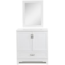 This 36 single bathroom vanity set brings a coastal farmhouse look to your guest bath or half bath with its slatted design and breezy wicker baskets. Style Selections 30 In White Undermount Single Sink Bathroom Vanity With White Cultured Marble Top Mirror Included In The Bathroom Vanities With Tops Department At Lowes Com