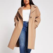 A large desert animal with a long neck a.: Plus Camel Long Line Cuff Detail Coat River Island