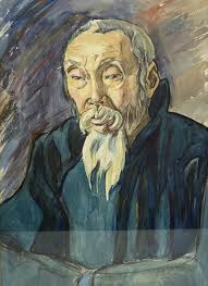 Nora Pennett 1920's ART DECO PORTRAIT PAINTING OF A CHINAMAN Indigo Robe  1929