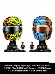 NEW LEGO® Editions McLaren Mastercard F1® Team helmet sets are available  now to celebrate McLaren's 1,000th GRAND PRIX. The LEGO® Editions McLaren  Mastercard F1® Team Oscar Piastri Helmet and LEGO® Editions McLaren