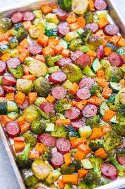 All natural* turkey breakfast sausage links. Sheet Pan Turkey Sausage And Vegetables Averie Cooks