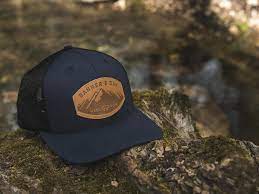 Nebo Leather Navy Banner Oak Leather Leather Hats Hat Patches