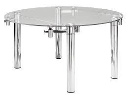 Designer Table Ronde Extensible Verre Trempe Et Acier Inoxydable Kagami Lestendances Fr Table Ronde Extensible Plateau En Verre Inoxydable