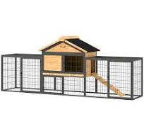 PawHut Wooden Rabbit Hutch Outdoor, 85" Large Bunny Cage ...