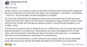 Ffws akhirnya kembali di tahun 2021 dengan dua edisi sekaligus di dua waktu yang terpisah di bulan april dan november. 2 More Teams Will Be Unable To Compete In Free Fire World Series 2021 Due To Singapore Travel Restrictions