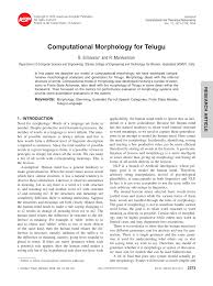 Pdf Computational Morphology For Telugu