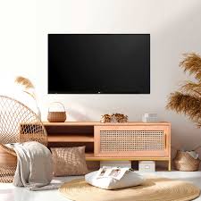 Meubles tv à roulettes maisons du monde. Meuble Tv En Bois Massif Avec Cannage Rotin Porte Coulissante Kasia