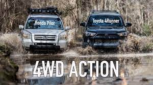 Utility soccer moms and those who need to chauffeur around a lot of people will appreciate the honda pilot more than the toyota 4runner, due to its significantly greater seating capacity. Honda Pilot And Toyota 4runner 4wd Action Youtube
