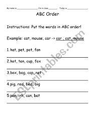 Lessons, worksheets, and activities for teaching alphabetical order (abc order). Abc Word Order Esl Worksheet By Shortamz