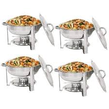 Zeny Pack Of 4 Full Size Round Chafing Dish 5 Quart Stainless Steel Tray Buffet Catering Dinner Serving Buffer Warmer Set Walmart Com In 2020 Chafing Dishes Catering Dishes