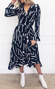 Exclusive Valery Wrap Midi Dress Monochrome By Pretty Lavish