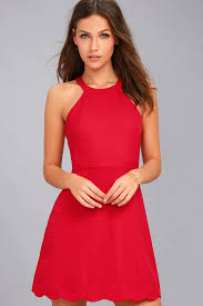Mamacita Red Halter Skater Dress In 2020 Red Halter Dress Red Skater Dress Cute Red Dresses
