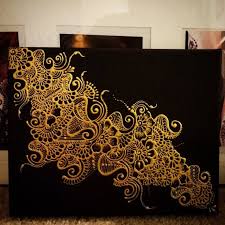 Henna Design Painted Canvas Metallic Gold On Black Etsy Canvas Painting Diy Henna Art Canvas Painting