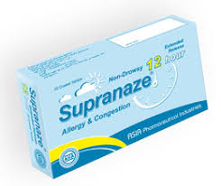 Nasal and sinus congestion due to colds or allergies. Supranaze 12 Hour Loratadine Pseudoephedrine Sulfate Extended Release Coted Tablets Asia Pharmaceutical Industries
