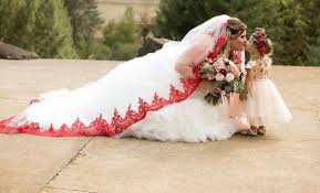 Image Result For Red And White Wedding Dress Red Veil Red And White Weddings Red Veil Wedding Veils Short