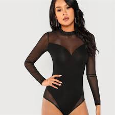 Willa Black Mesh Long Sleeve Bodysuit In 2019 Womens