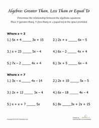 Algebra worksheets by specific topic area and level. Comparing Algebraic Equations Worksheet Education Com