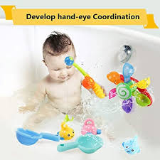 Baby bathing is safe, cool to play and free! Buy Baby Bath Toys 7 Pcs Shower Bath Baby Toy Bathtub Toy Rainbow Waterwheel Water Game And Fishing Game For 2 5 Year Old Toddlers Kids Fun Baby Bath Time Toy For Bathtub