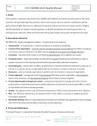 Modern iso standards follow the annex sl structure, which ensures consistency across the management system standards. Iso9001 2015 Quality Manual Template