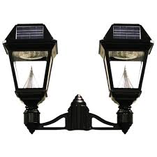 Gama Sonic Imperial Ii 2 Head Solar Black Outdoor Integrated Led Post Light On 3 In Fitter With 21 Bright White Leds Per Lamp Head Gs 97nf2 The Home Depot