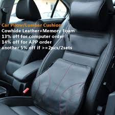 Mobil Selimut Bantal Mobil Lumbar Kembali Dukungan Bantal Asli Kulit Sapi Kulit Busa Memori Headrest Mobil Leher Bantal Mobil Neck Support Pillow Memory Foam Cowhide Leather