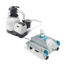 Intex 2100 Gph Above Ground Pool Sand Filter Pump W Automatic Pool Vacuum Intex Pool Vacuum Pool Sand