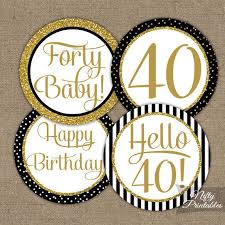 Black And Gold Topper Black Gold 40th Birthday Cupcake Toppers 40th Bday Party Etsy 50th Birthday Cupcakes 40th Birthday Cupcakes 70th Birthday Parties