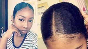 Super Slick Down Middle Part Bun On Medium Length Natural Hair Video Slick Hairstyles Natural Hair Styles Natural Hair Bun Styles