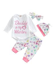 AmShibel Newborn Baby Baby Girl Boy My 1st Valentines Day Outfit Daddys  Little Valentine Romper Heart Print Pants Clothes Set