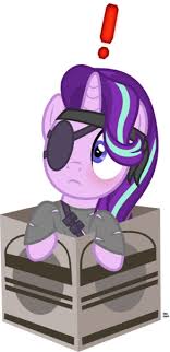 The player must then hide for several. 2220933 Safe Artist Anime Equestria Starlight Glimmer Pony Unicorn Big Boss Blushing Box Caught Clothes Cute Exclamation Point Eyepatch Female Headband Horn Mare Metal Gear Metal Gear Solid Naked Snake Pony In A