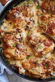 Creamy Mushroom Chicken Skillet With Bacon Recipe Delicious Chicken Dinners Chicken Skillet Recipes Bacon Recipes