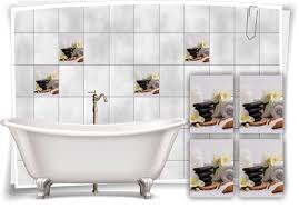 Spare zeit und geld für teure keramik oder zementfliesen, die aufwändig verlegt werden müssen. Fliesenaufkleber Fliesenbild Zen Steine Blute Wellness Spa Auszeit Aufkleber Deko Wc Bad Medianlux Shop
