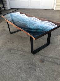 Solid wood mid century modern coffee tables, rustic farmhouse coffee tables with storage, wood geometric wood coffee table: Creative Blue Ocean Coffee Table