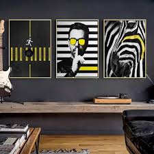 Black And White Wall Art Design Funky Gallery Wall Trio Of Black White Yellow Pop Art Prints Funky Wall Art Pop Art Print Eclectic Gallery Wall