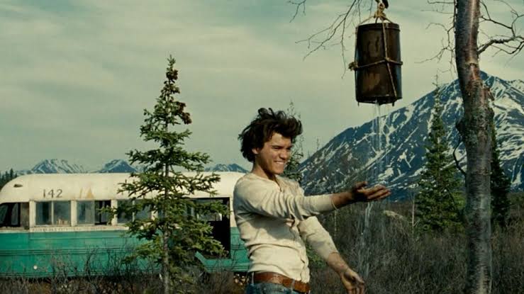 Paisagem de floresta e montanhas nevadas no Alasca representando a Stampede Trail